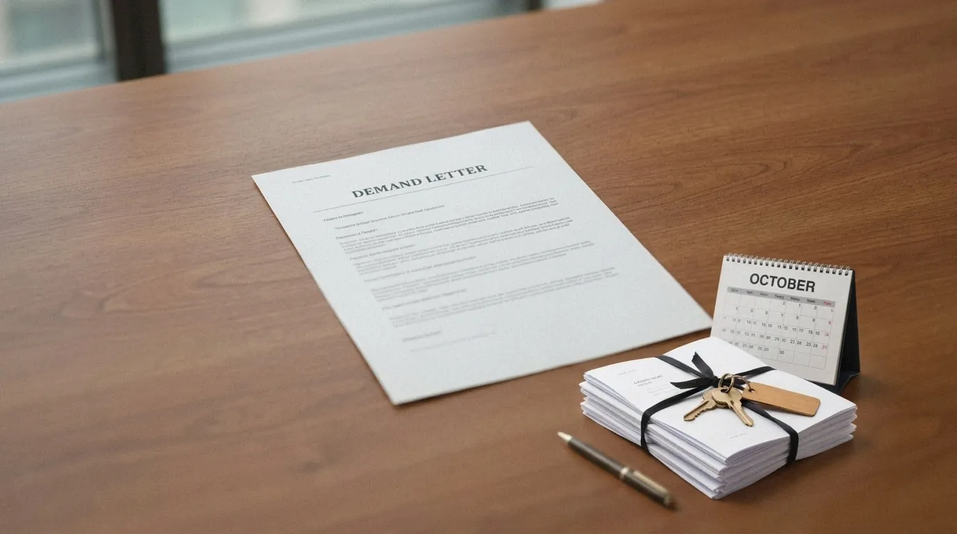 A mortgage demand letter lying on a desk, the first formal step before foreclosure in Red Deer