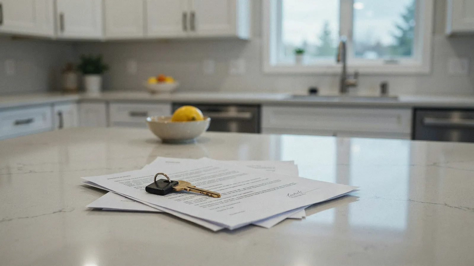 House keys and paperwork laid out for a free foreclosure assessment in Red Deer