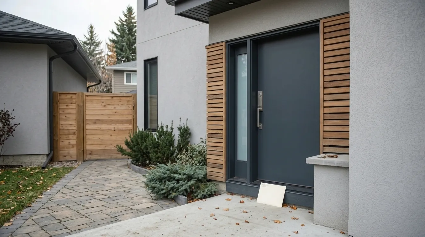 An envelope left at a front door, the way a foreclosure statement of claim is served in Red Deer