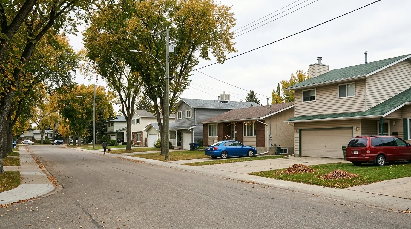An ordinary residential street of Red Deer homes, where a foreclosure can reach any stage of the process
